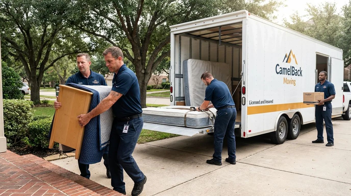 Crew loading residential truck for cross-state move from Greenville, ME