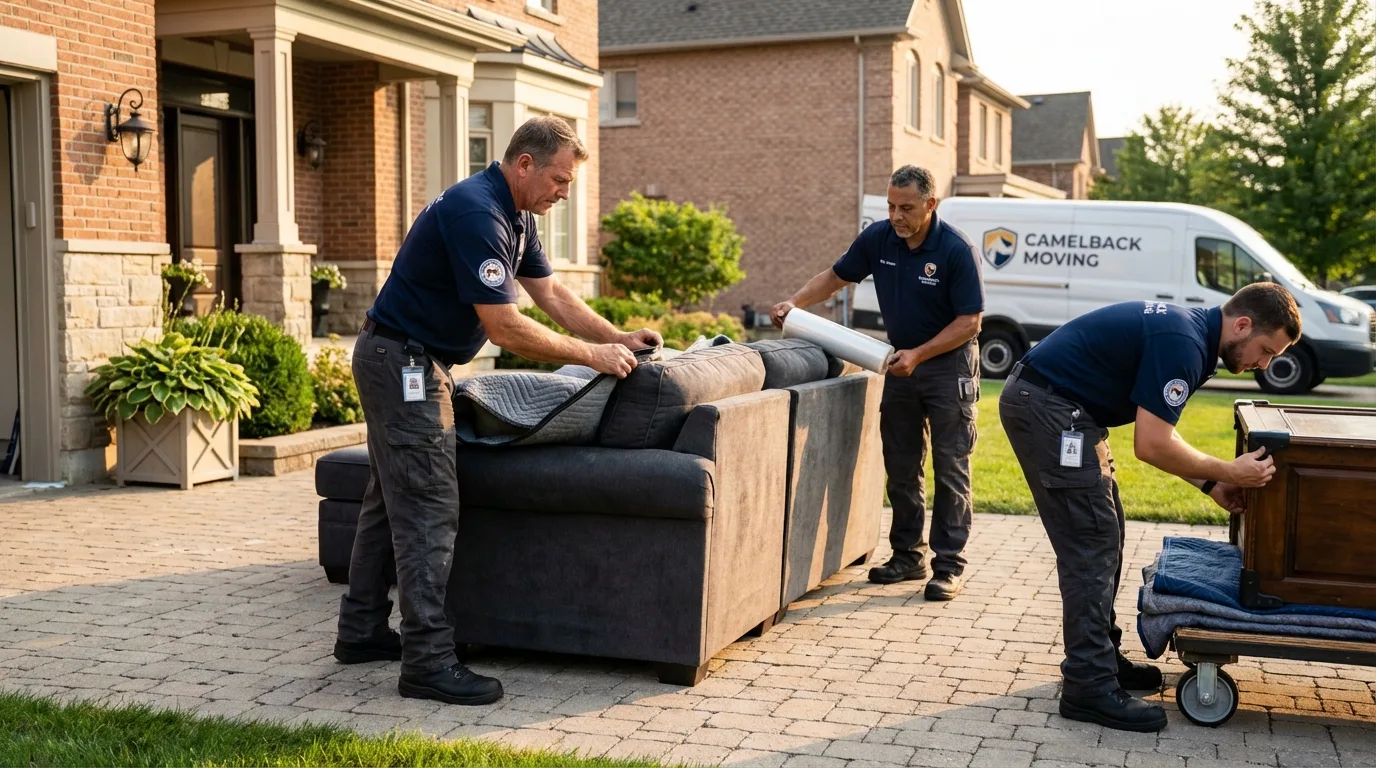 Large estate moving crew wrapping furniture in Greenville, ME